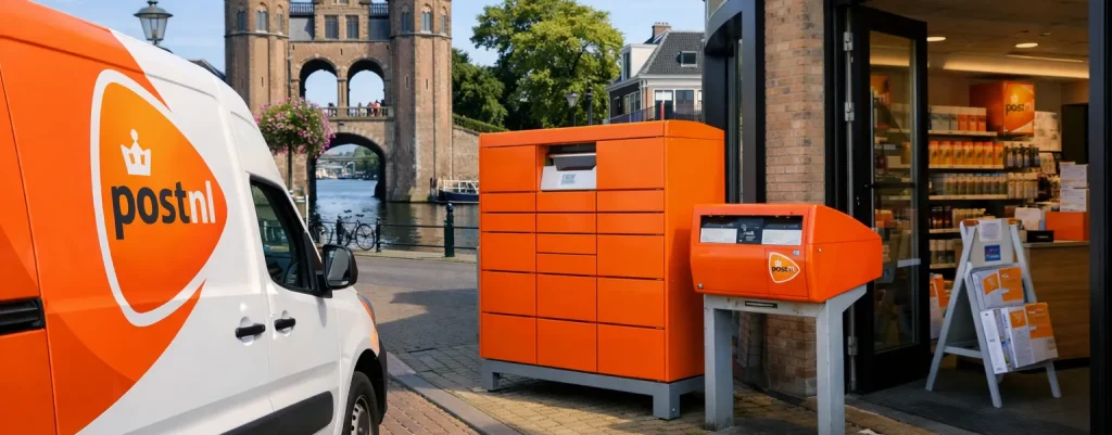 PostNL-locatie in Sneek met pakketkluis en bestelbus