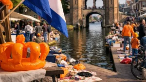 Koningsdagdrukte bij de Waterpoort in Sneek