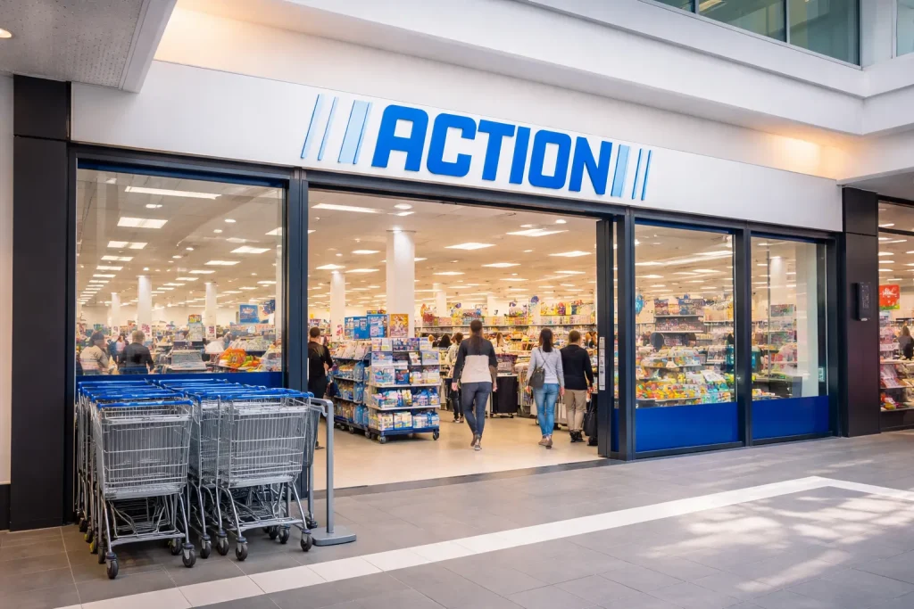 Ingang van Action winkel in winkelcentrum Koningshoek Maassluis