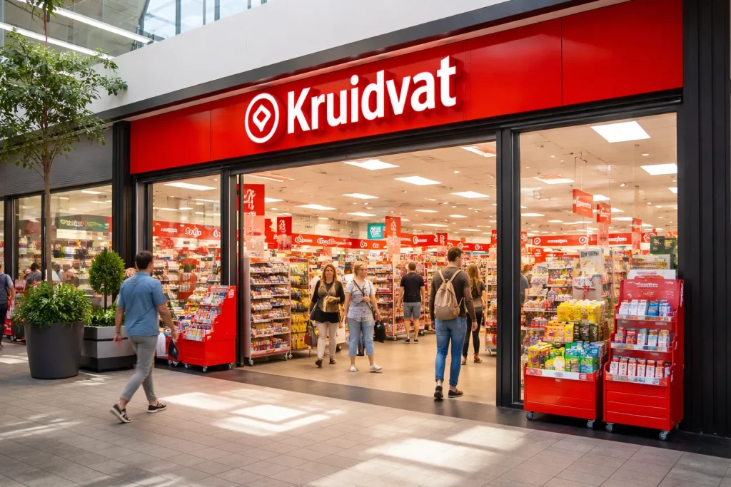 Ingang van een Kruidvat winkel in winkelcentrum Maassluis